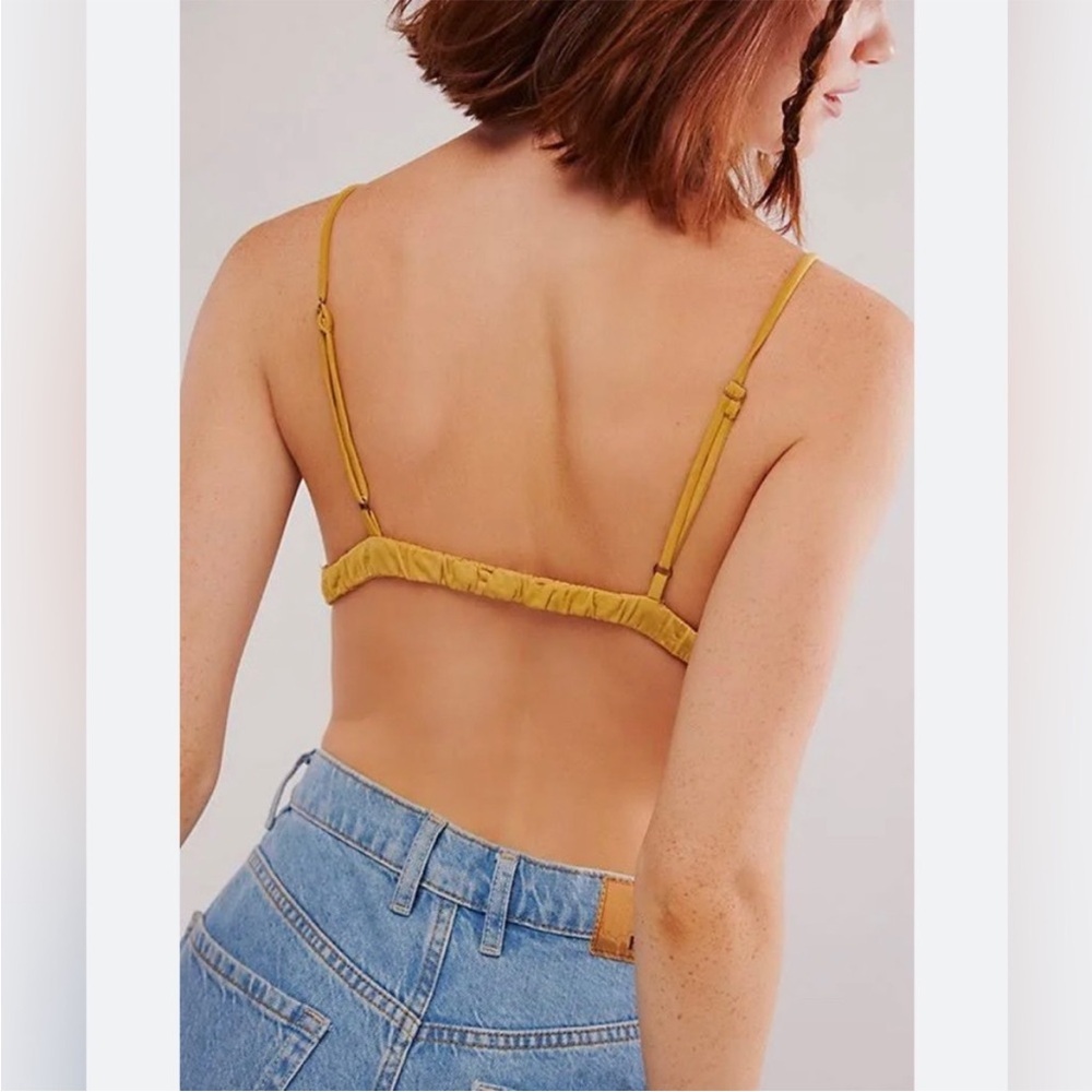 NEW Free People Calla Embellished Mesh Triangle Bralette in Mustard Yellow - Picture 2 of 5